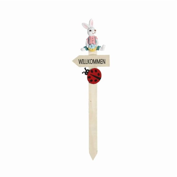 PEIBang Easter Wooden Yard Stakes,Rabbit Welcome Sign with Stake for Spring Easter Outdoor Porch Courtyard Pathway Lawn Decorations