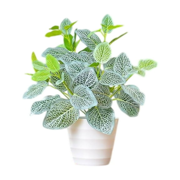 PEIBang Fake Plants in Pot,Faux Green Leaf Plant with Modern White Planter,Potted Artificial Plants for Home Desk Shelf Office Decoration