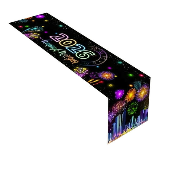 PEIBang Fireworks Happy New Year Table Runner,2026 Festival Kitchen Dining Table Decoration for Indoor Outdoor Home Party,13x72 Inch