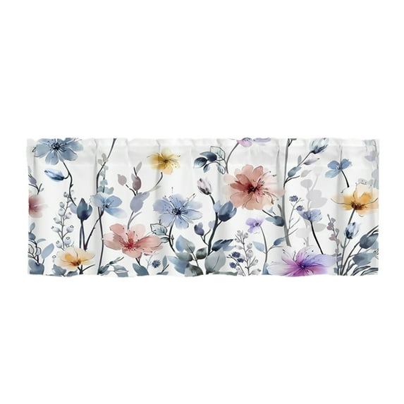 PEIBang Floral Valance Curtain for Windows,Colorful Flowers Rod Pocket Window Treatments,Short Curtains for Kitchen Bathroom Bedroom