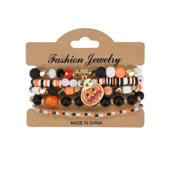 PEIBang Halloween Bracelets for Women,Pumpkin Ghosts Bat Stretchy Beaded Bracelets,Stackable Bracelet Bracelet Jewelry