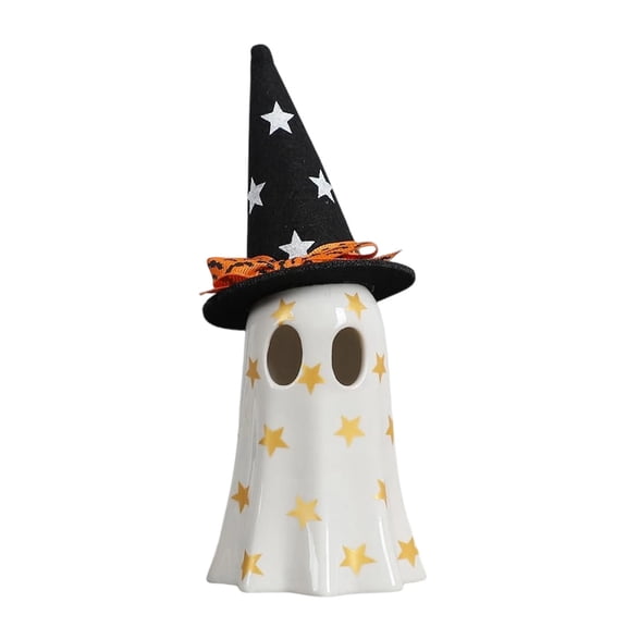 PEIBang Halloween LED Ghost Figurine with Witch Hat 12.00 Inches Tall,Battery Operated Spooky Decor for Indoor Outdoor,Soft Glow Light for Mantel Tabletop
