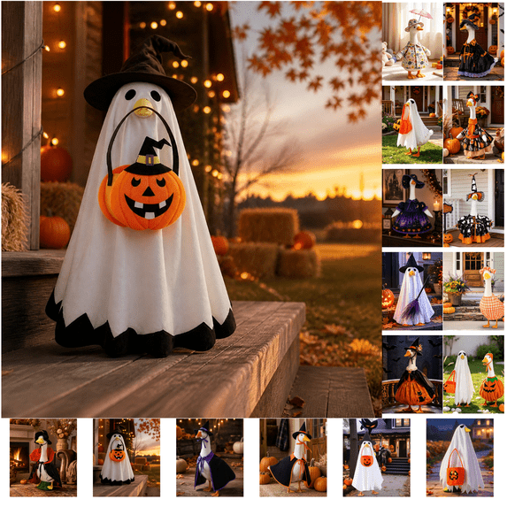 PEIBang Halloween Porch Goose Outfits,23 Inch Ghost Porch Goose Clothes,Halloween Decorations Outdoor for Lawn Statue Yard Patio