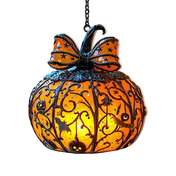 PEIBang Halloween Pumpkin Window Light Catcher Fall Decoration,Window Hanging Ornament with Bow for Halloween Decor Indoor