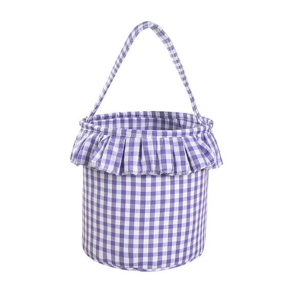 PEIBang Halloween Purple Plaid Hand Basket with Tassel 8.85x8.85x9.25 in Barrel Style for Candy Decor Trick or Treat Storage Foldable Portable