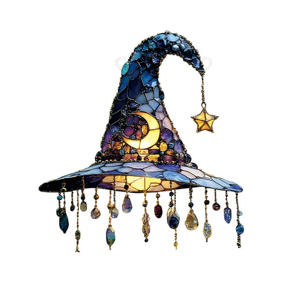 PEIBang Halloween Witch Hat Decoration,Acrylic Stained Glass Window Hanging Suncatcher Decoration,Halloween Window Decoration for Yard Home Decorations