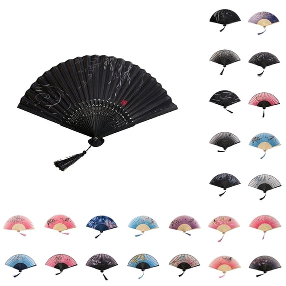 PEIBang Handheld Fan,Foldable Silk Bamboo Frame Hand Held Fan for Dancing Wedding Party Props Decoration