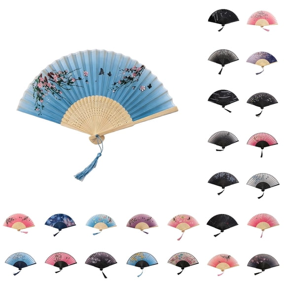 PEIBang Handheld Fan,Foldable Silk Bamboo Frame Hand Held Fan for Dancing Wedding Party Props Decoration