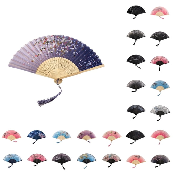 PEIBang Handheld Fan,Silk Folding Fans with Bamboo Frame,Handheld Portable Craft for Dancing Photography Props and Home Wedding Party Decor