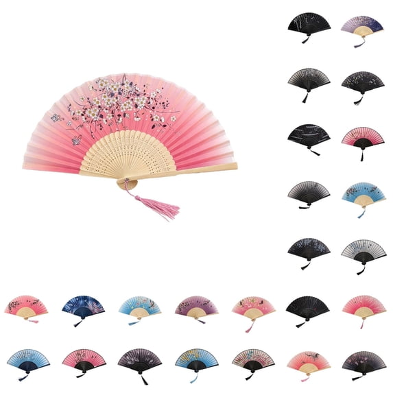 PEIBang Handheld Fan,Silk Folding Fans with Bamboo Frame,Handheld Portable Craft for Dancing Photography Props and Home Wedding Party Decor
