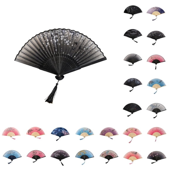 PEIBang Handheld Fan,Silk Folding Fans with Bamboo Frame,Handheld Portable Craft for Dancing Photography Props and Home Wedding Party Decor