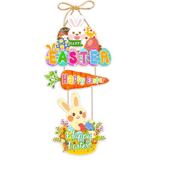 PEIBang Happy Easter Door Sign Easter Decorations,Cute Bunny Easter Egg Paper Door Sign Hanging Ornament for Easter Farmhouse Home Party Decor