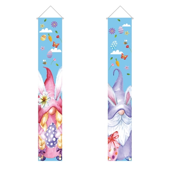 PEIBang Happy Easter Porch Sign,Gnome Door Banner Hanging Sign,Spring Holiday Porch Banner for Indoor Outdoor Wall Front Door Decor