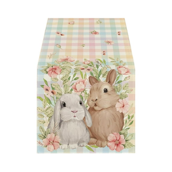 PEIBang Linen Easter Table Runner Spring Easter Decoration,13"x71" Bunny Wildflowers Easter Table Runner for Farmhouse Home Dining Room Kitchen Table Decor
