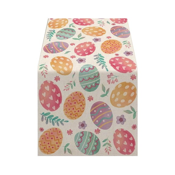PEIBang Linen Easter Table Runner Spring Easter Decoration,13"x71" Eggs Wildflowers Easter Table Runner for Farmhouse Home Dining Room Kitchen Table Decor