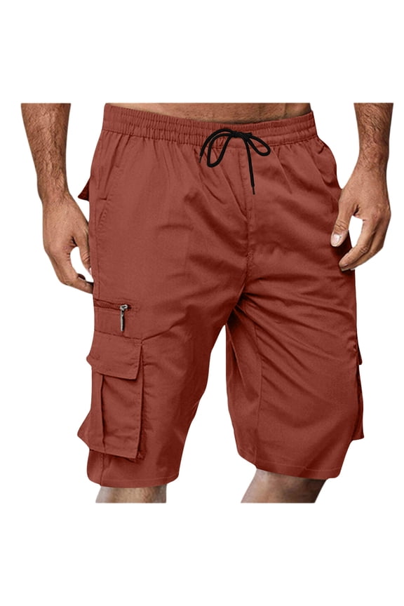 Men's Classic Casual Chino Shorts,Button Closure Waist Rolled Cuff Breathable Pocketed Short Trousers Watermelon Red XL