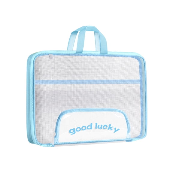 PEIBang Mesh Zipper Pouch,Large Transparent File Bag with Handle,14"x11" Foldable Document Storage for Puzzle Project Cross Stitch Travel and Office