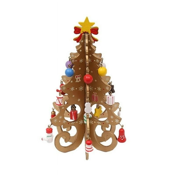 PEIBang Mini Wooden Christmas Tree Set 6-Piece Desktop Decor with Pendants,Natural Wood Ornaments for Gifts & Holiday Decor