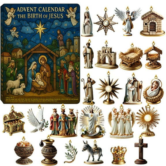 PEIBang Nativity Advent Calendar 2025,24 Days Christmas Countdown Calendar,Christmas Nativity Scene Ornaments for Xmas Tree Home Decor