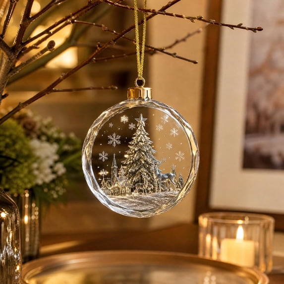 PEIBang Nativity Scene Flat Christmas Ornament,Clear Hanging Ornament with String for Xmas Tree Home Decoration
