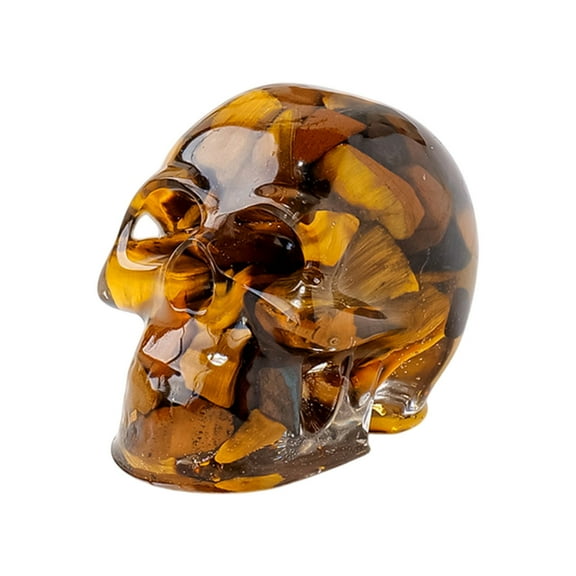 PEIBang Natural Crystal Gravel Drip Resin Skull Halloween Decor 0.78x0.78x1.18 in Gold Ghost Head Craft DIY Gift for Party Tabletop Decoration