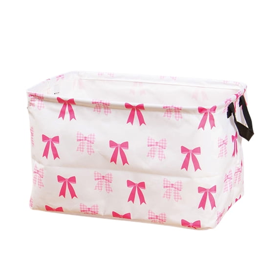 PEIBang Pink Bow Storage Basket,Toy Storage Bin Room Decor,Collapsible Basket with Handles for Closets Home Bathroom Bedroom