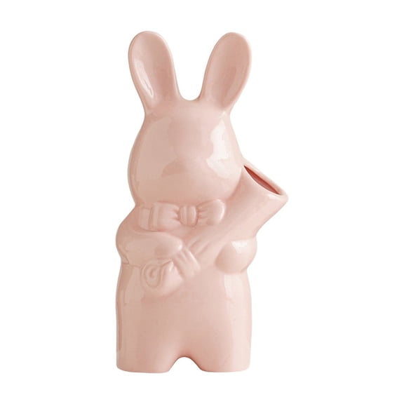 PEIBang Pink Ceramic Bunny Vase Handheld Floral Holder Easter Spring Home Decor Tabletop