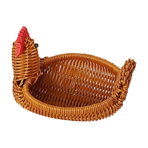 PEIBang Rattan Woven Storage Basket,Chicken Shaped Handwoven Wicker Storage Basket,Decorative Food Serving Tray for Home Kitchen,Small