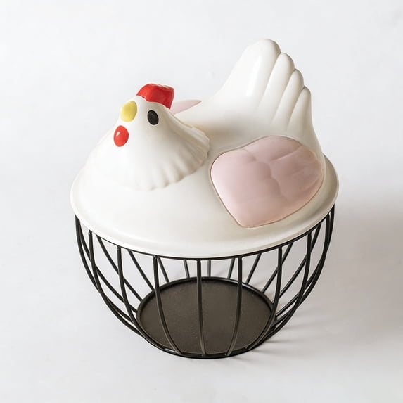 PEIBang Round Chicken Wire Egg Baskets,Rustic Metal Egg Baskets for Eggs,Egg Holder with Chickem Shaped Lids for Kitchen Decor