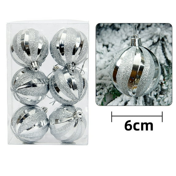 PEIBang Shatterproof Christmas Ball Ornaments,6-Pack Glittering Silver 2.36 Inch Hanging Baubles for Tree Decor