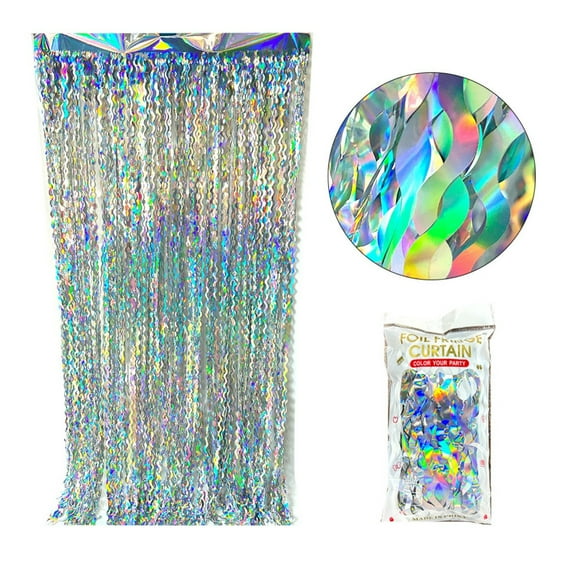 PEIBang Silver Foil Fringe Curtain,Glitter Tinsel Backdrop Photo Booth Props for Christmas,Birthday,Wedding,Party Decorations Supplies