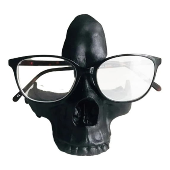 PEIBang Skull Glasses Stand,Resin Eyeglasses Holder,Black Sunglasses Display Rack for Desk,Office,Home Decor,Halloween Ornament,5.91x4.72x3.94 Inches
