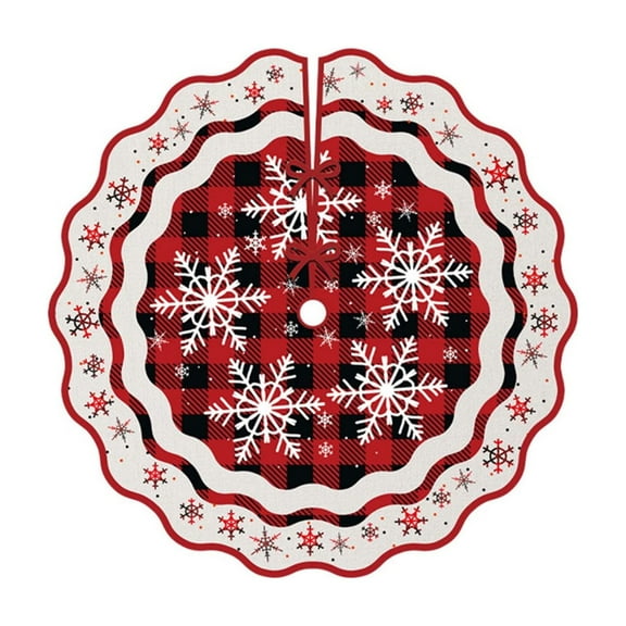 PEIBang Snowflake Christmas Tree Skirt,36 Inch Red Black Plaid Christmas Tree Skirt,Rustic Xmas Tree Skirt with Snowflake for Winter Holiday Home Decor