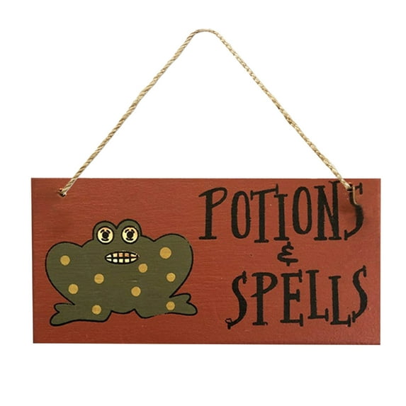 PEIBang Spooky Halloween Wooden Hanging Sign 5.91x3.15x0.2 in for Front Door Indoor Outdoor Party Decor Yard Home Scary Welcome Decoration