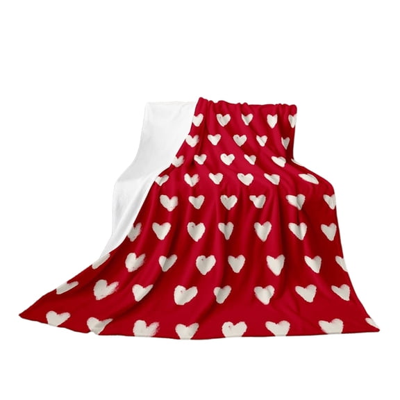 PEIBang Valentine Love Heart Throw Blanket,Red and White Cozy Flannel Blanket for Home Bed Sofa Couch Chair,39x51 Inch