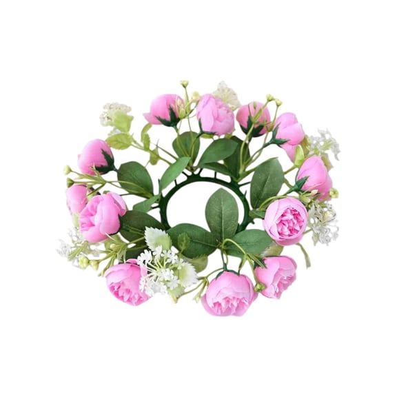 PEIBang Valentine's Day Candle Ring Wreath,Artificial Floral Candle Holder Flower Wreath for Valentine's Day Party Wedding Table Centerpieces Home Decor