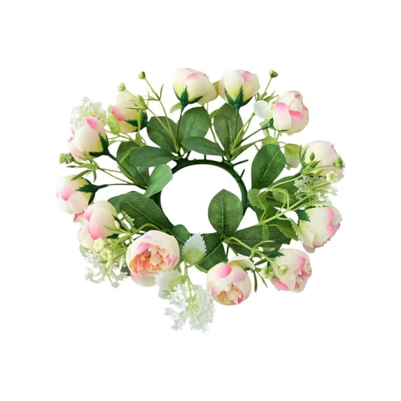 PEIBang Valentine's Day Candle Ring Wreath,Artificial Floral Candle Holder Flower Wreath for Valentine's Day Party Wedding Table Centerpieces Home Decor