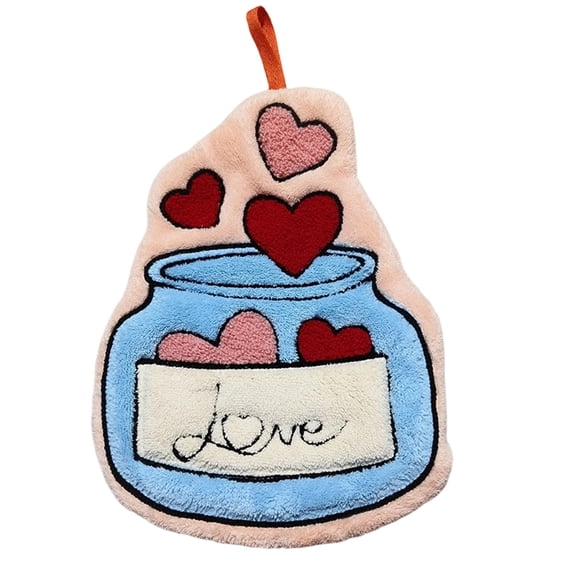 PEIBang Valentines Hanging Hand Towels,Cute Heart Hand Tie Towels Home Decorations,Soft Absorbent Dish Towel with Hanging Loop for Bathroom Kitchen