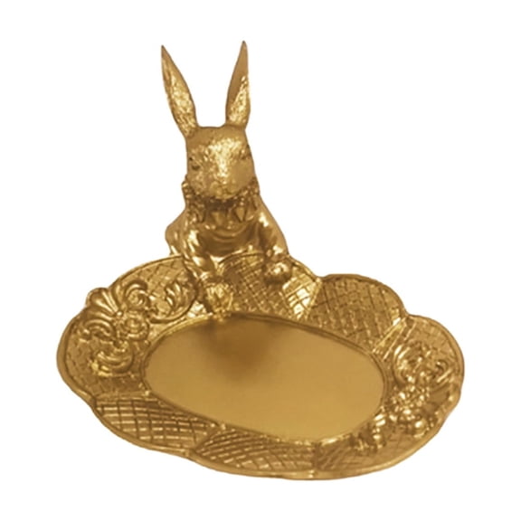PEIBang Vintage Rabbit Ring Holder,Gold Jewelry Dish with Bunny Figurine Small Trinket Tray for Easter Home Tabletop Decorations