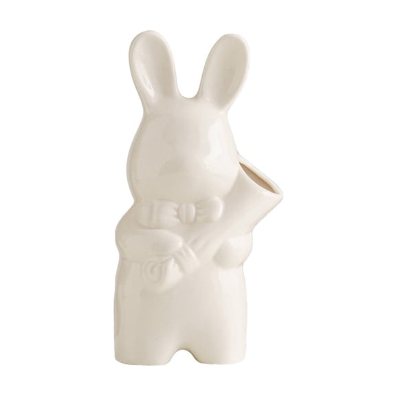 PEIBang White Ceramic Rabbit Handheld Flower Vase,Easter Bunny Home Decor Art Gift