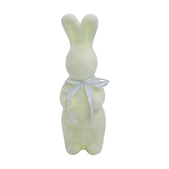 PEIBang White Flocked Bow Bunny Statue for Easter Home Decor,Garden Party & Indoor Tabletop Decoration