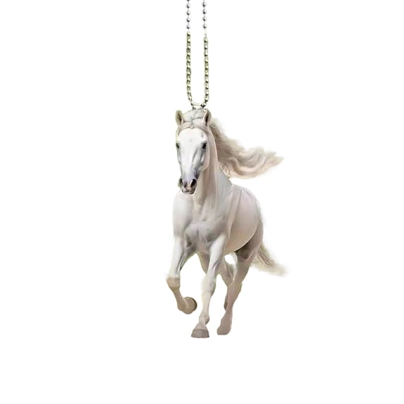 PEIBang White Horse Car Rear View Mirror Pendant,2D Acrylic Horse Hanging Ornament Car Pendants for Car Interior Accessories