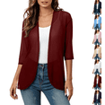 thumbnail image 1 of PEIBang Women's Basic Solid 3/4 Sleeve Open Front Shrug, Soft Lightweight Knit Cardigan for Office Daily Casual Wear, 1 of 7
