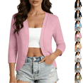 thumbnail image 1 of PEIBang Women's Open Front Short Top, 3/4 Sleeve Solid Light Shrug Cardigan, Slim Curved Hem Layering Cover Up for Camisole, 1 of 9