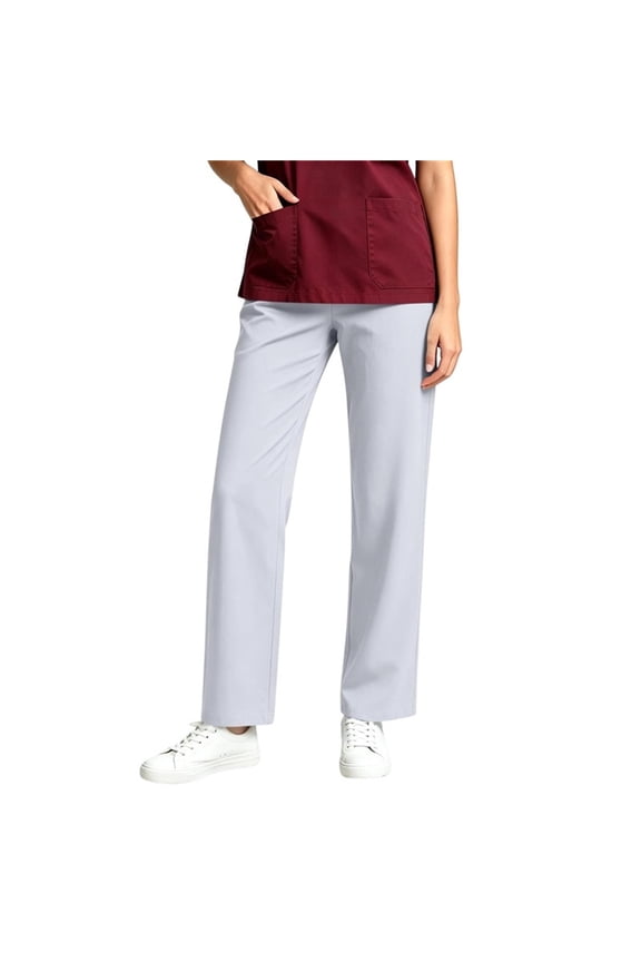 Women's Professional Straight Work Pants,Solid Elastic Waist Full Length Loose Medical Scrub Trousers for Clinic Use