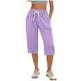 thumbnail image 1 of PEIBang Women's Soft Knit Mid Calf Casual Pants, Drawstring Waist Loose Capri Sweat Bottoms With Side Pockets, 1 of 7