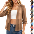 thumbnail image 1 of PEIBang Women's Solid Chiffon Cardigan, Open Front 3/4 Puff Cuff Sleeve Lightweight Sheer Cover Up, Casual Layering Top, 1 of 4