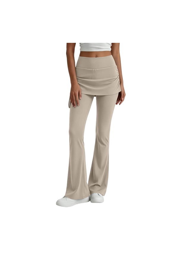 Women's Solid Color Slimming Skirt Waist Flare Leggings,Elastic High Waist Stretch Bell Pants with Side Adjustable Drawstring