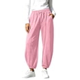 thumbnail image 1 of PEIBang Women's Solid Drawstring Jogger Full Length Pants,Elastic High Waist Cuffed Ankle Loose Long Trousers with Side Pockets, 1 of 9