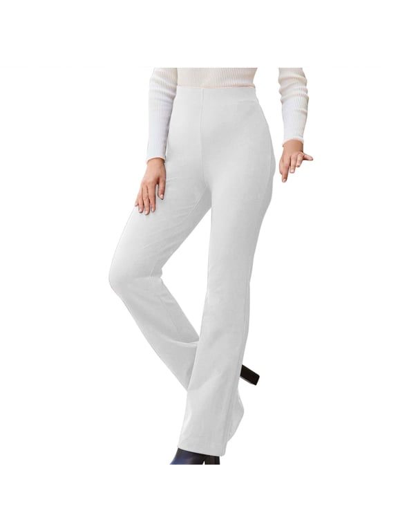 Women's Solid High Waist Capri Flared Stretch Pants,Slim Bootcut Cropped Trousers with Hidden Pockets for Office Daily Wear
